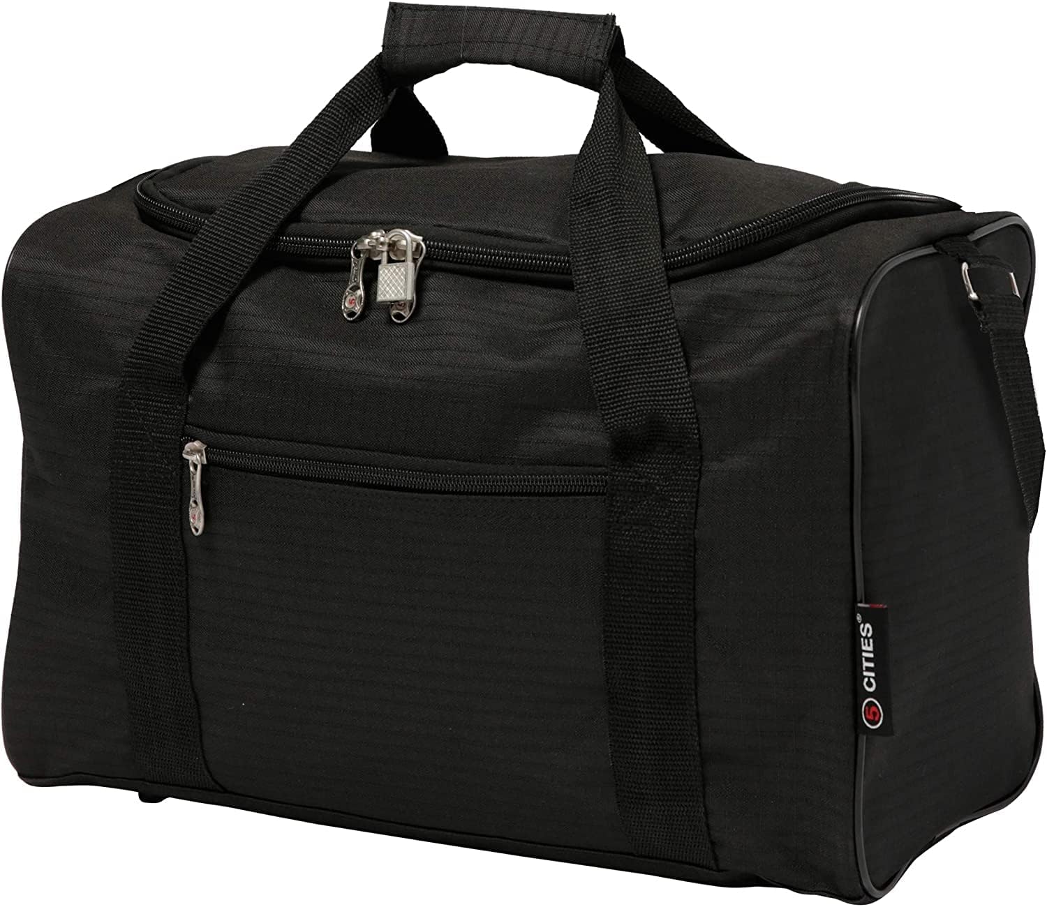 5 Cities 40x20x25 Ryanair Maximum Sized Travel Carry On Under Seat Cabin Holdall Lightweight – Take The Max on Board! with 2 Year Warranty (Black)