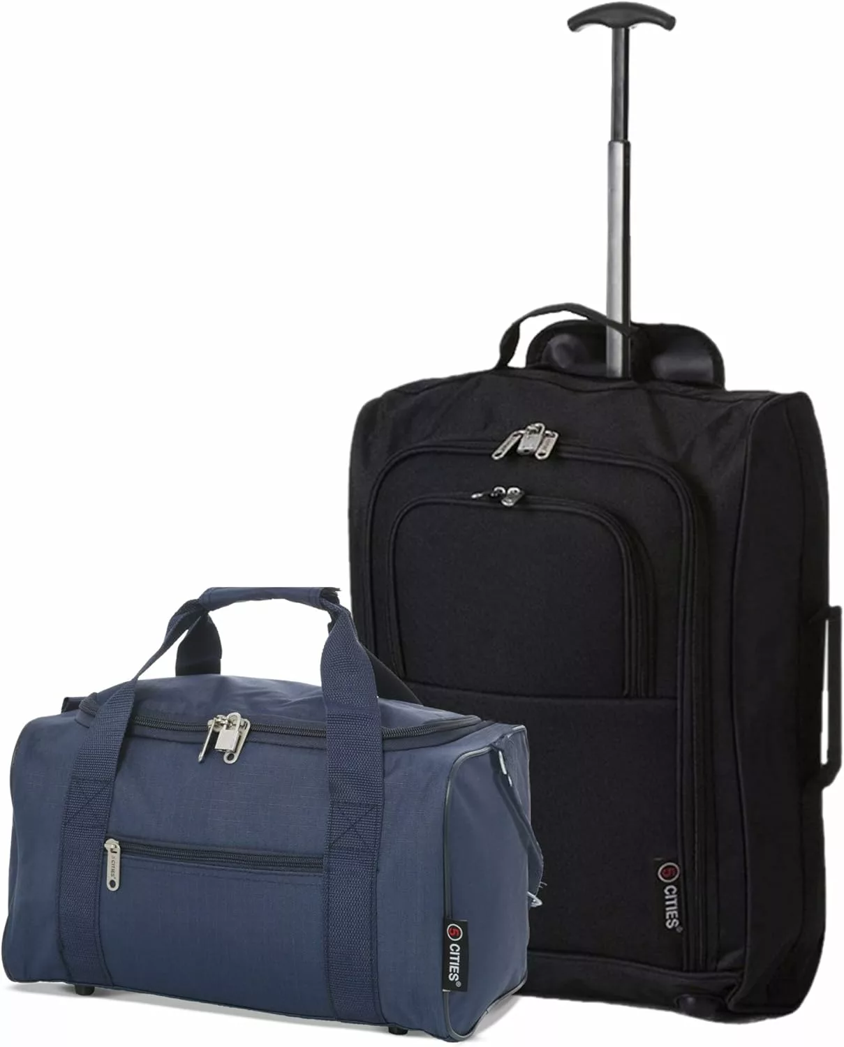 5 Cities Set of 2 Hand Luggage Set Including Ryanair Cabin Approved 21"/55cm Trolley Bag & 40x20x25 Ryanair Maximum Holdall Under Seat Flight Bag