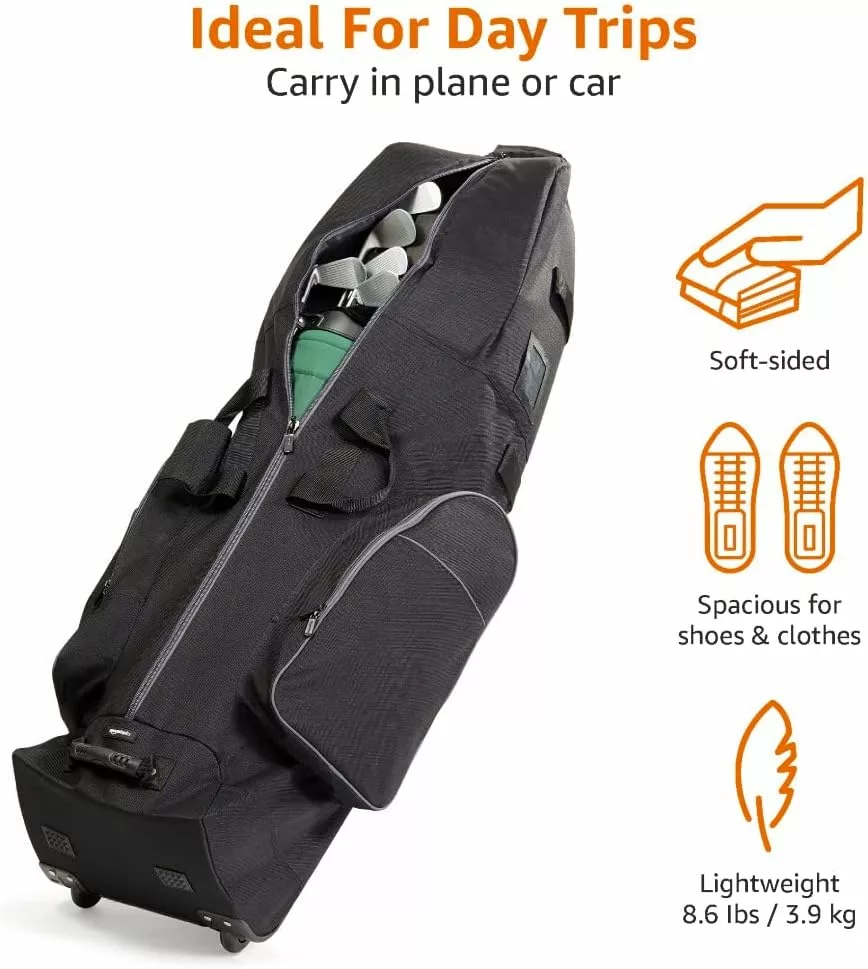 Amazon Basics Soft-Sided Golf Club Travel Bag Case With Wheels - 127 x 33 x 38 cm, Black