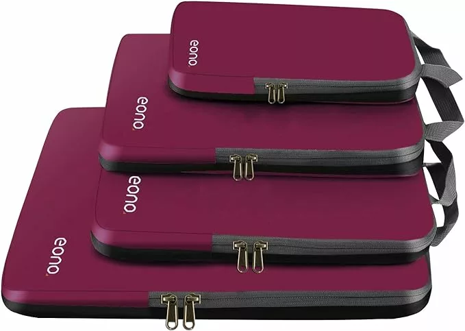 Eono 3/4/6 Set Compression Packing Cubes, Travel Luggage Organiser Set, Travel Cubes, Extensible Organizer Bags for Travel Suitcase Organization