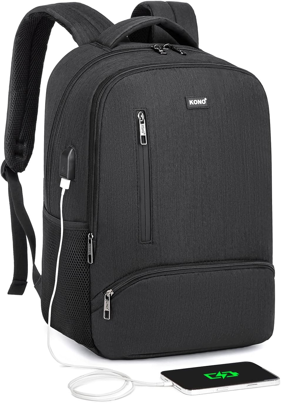 Kono Travel Laptop Backpack with USB Charging Port Water Resistant Work Business Computer Bag Schoolbag Rucksack for Women Men Casual Daypack Fits 15.6 Inch Laptop
