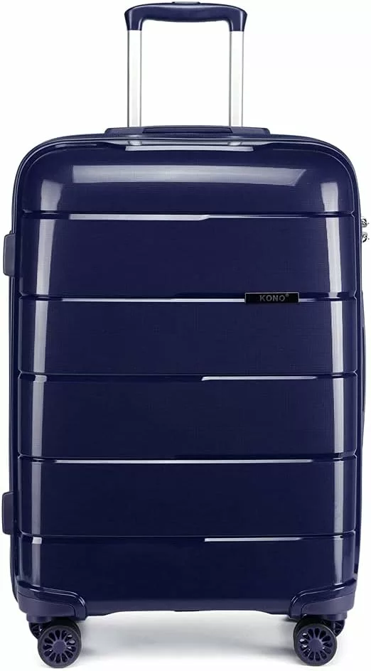 Kono Hard Shell 24 inch Check in Medium Luggage in TSA Lock 4 Wheeled Spinner Polypropylene Suitcase with YKK Zipper (M (65cm - 66L), Navy)
