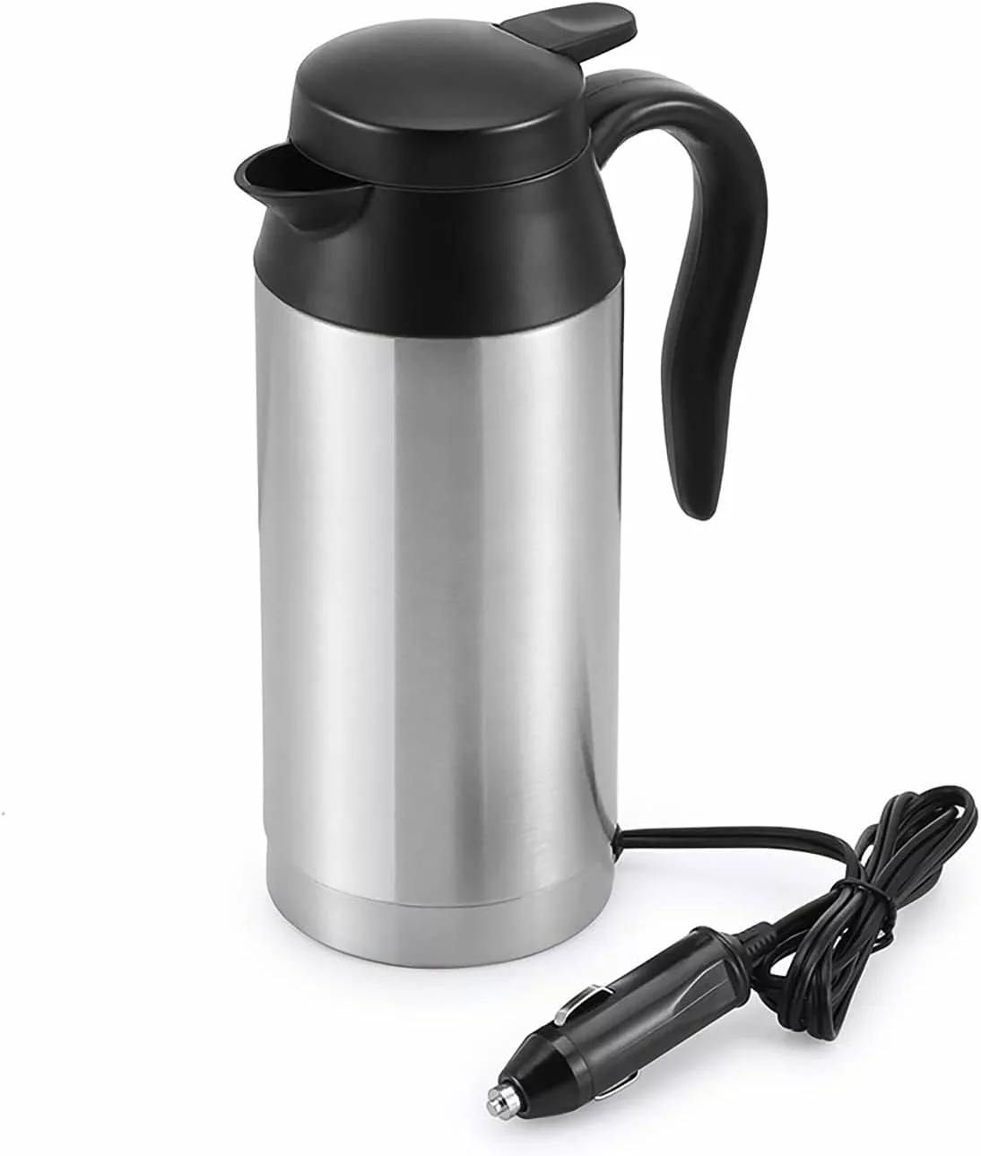 ONEVER Travel Kettle, 650ml 12V Portable Stainless Steel Car Electric Kettle with Sealed Rubber Band Car Heating Cup for Hot Water, Coffee,Travel,Home Use