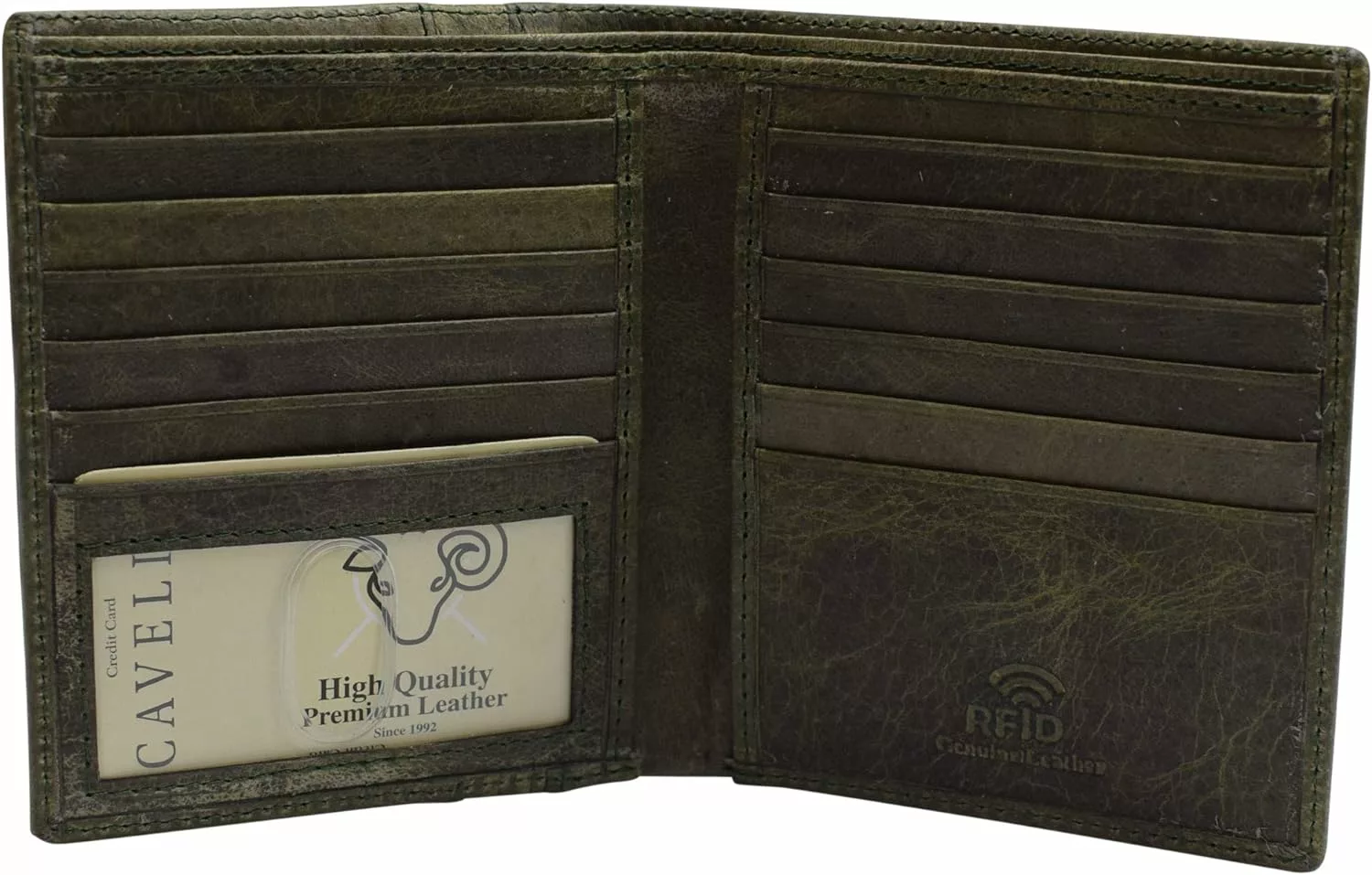 RFID Blocking Bifold Hipster Credit Card Wallet Premium Lambskin Leather, Cavelio Green, M, Rfid Wallet