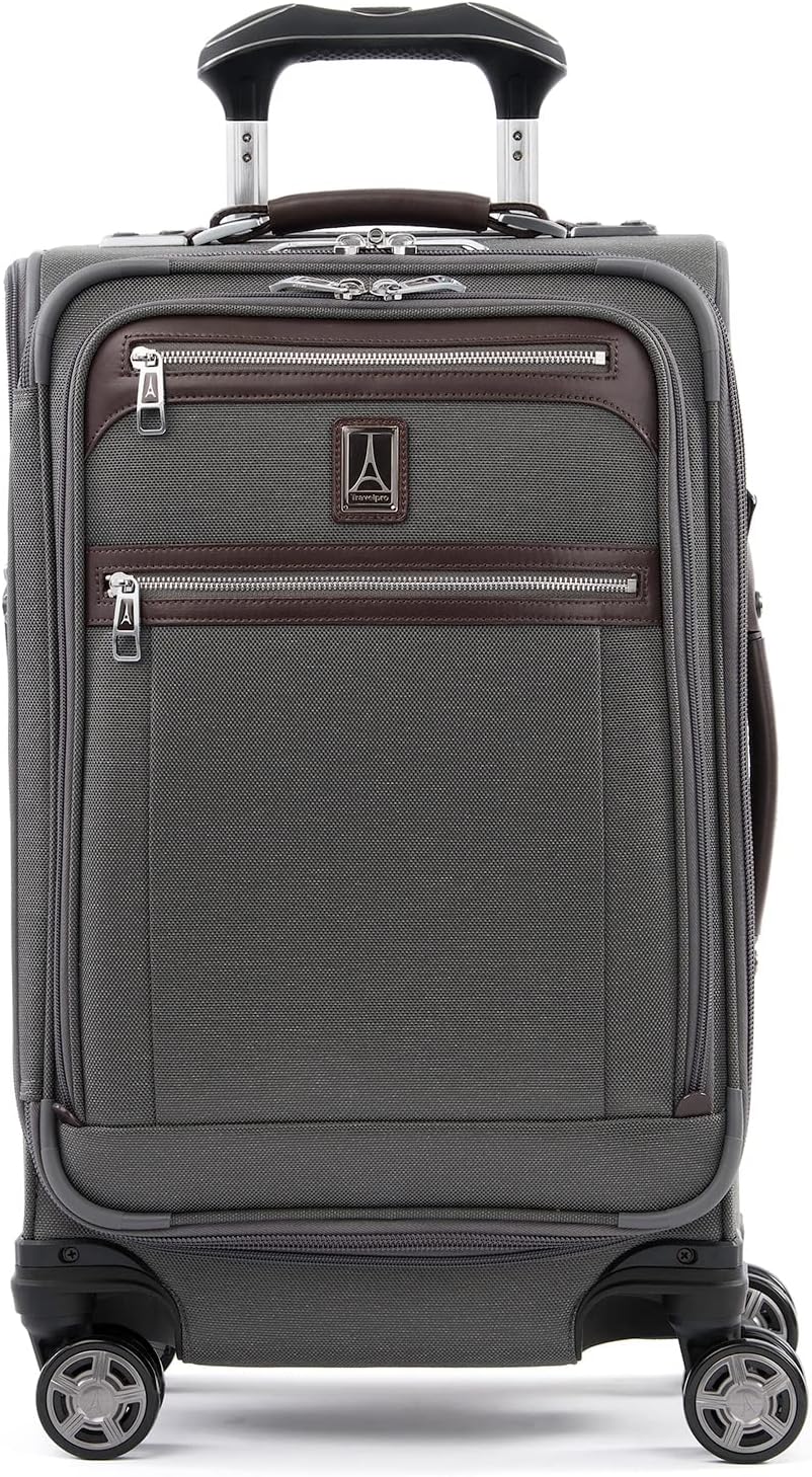 Travelpro Platinum Elite Softside Expandable Luggage, 8 Wheel Spinner Suitcase, USB Port, Fits up to 15" Laptop, Men and Women, Business Plus, Vintage Grey, Carry-On 21-Inch, Platinum Elite Softside