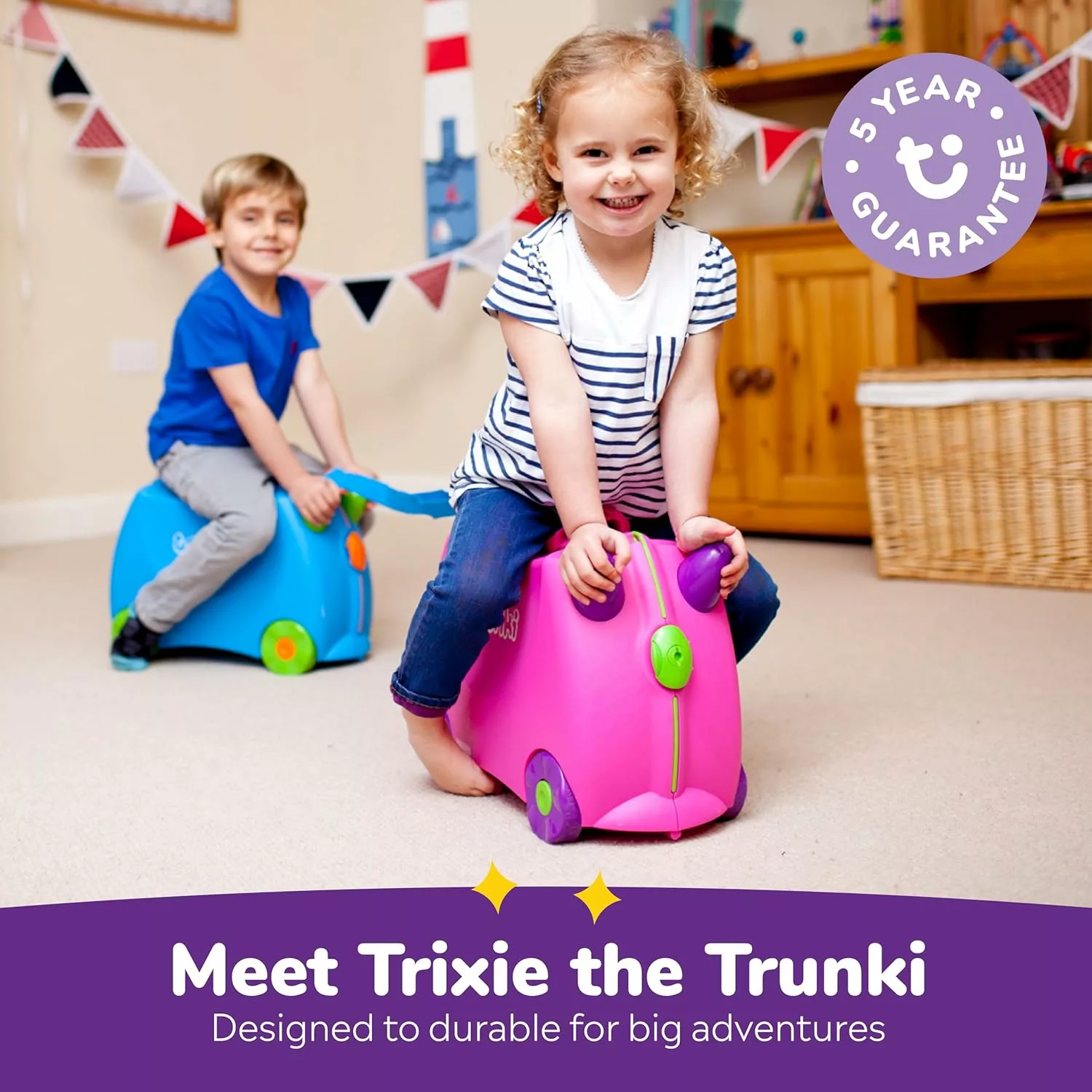 Trunki Children’s Ride-On Suitcase and Kid's Hand Luggage | Ideal 3 Year Old Girl Gift : Trixie (Pink)