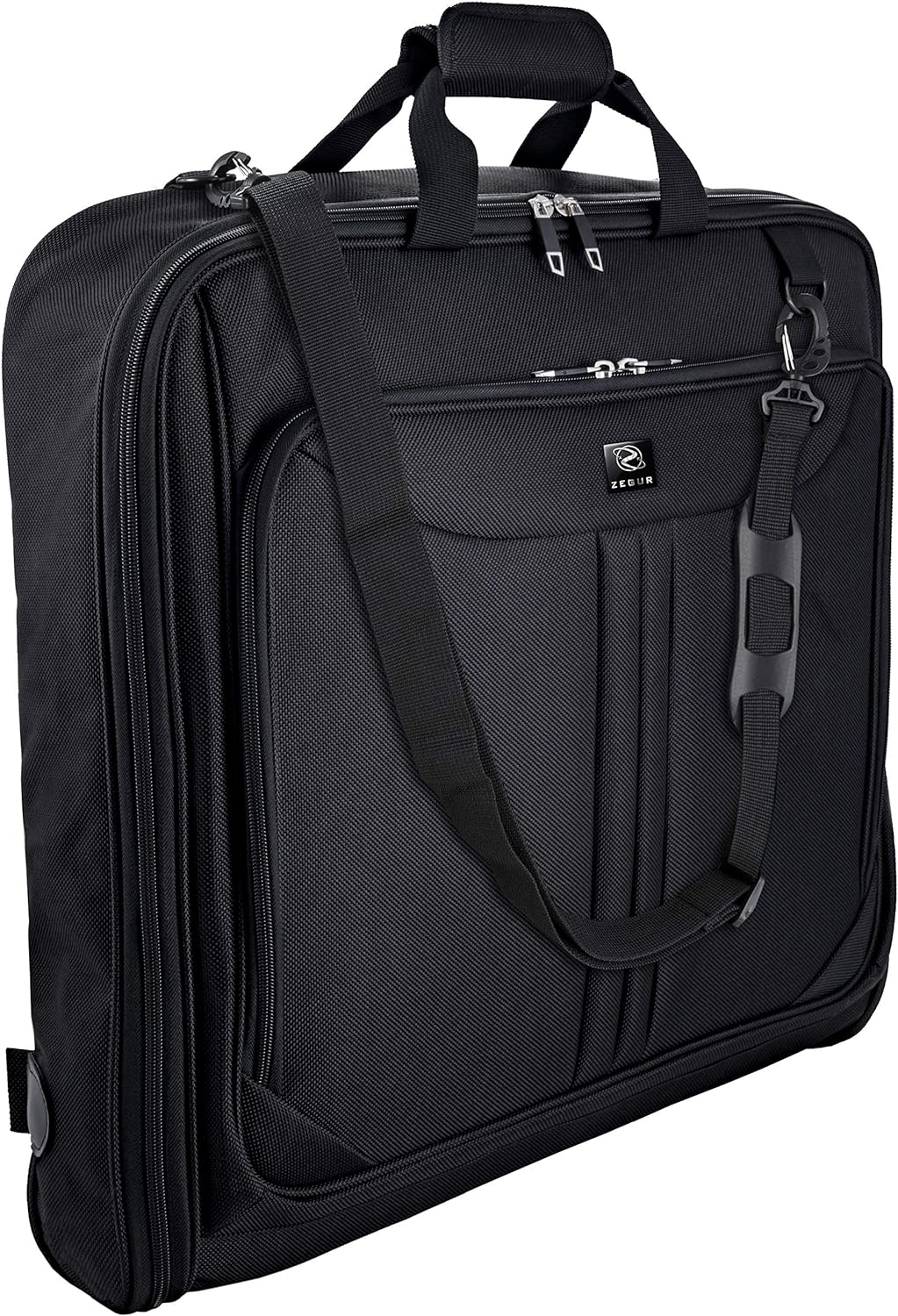 ZEGUR 40-Inch 3 Suit Carry on Garment Bag for Travel or Business Trips - Features an Adjustable Shoulder Strap and Multiple Organisation Pockets – Black